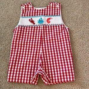 Smocked  Red Gingham Kids Jon Jon